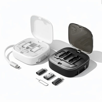 All-in-One Retractable Charging Cable Kit – Fast Charging (Up to 60W), Compact Travel Organizer for All Devices