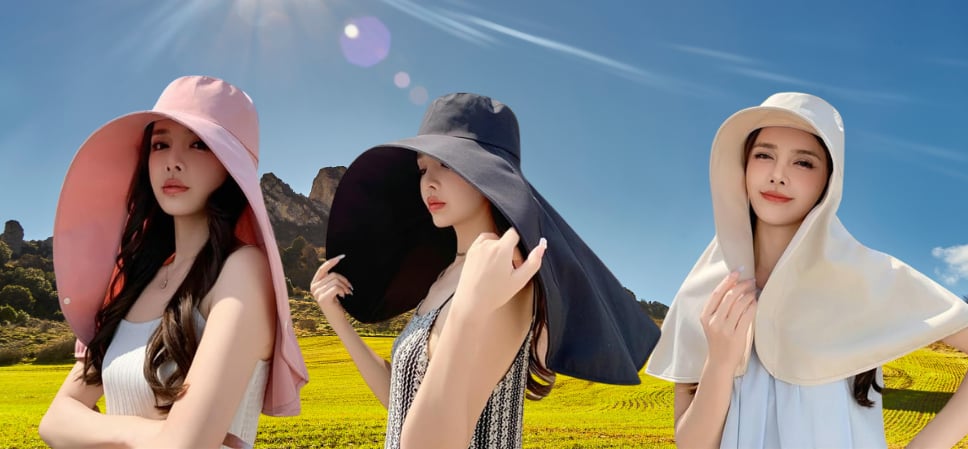 👒Full face sun protection & big brim shawl & sun hat👒