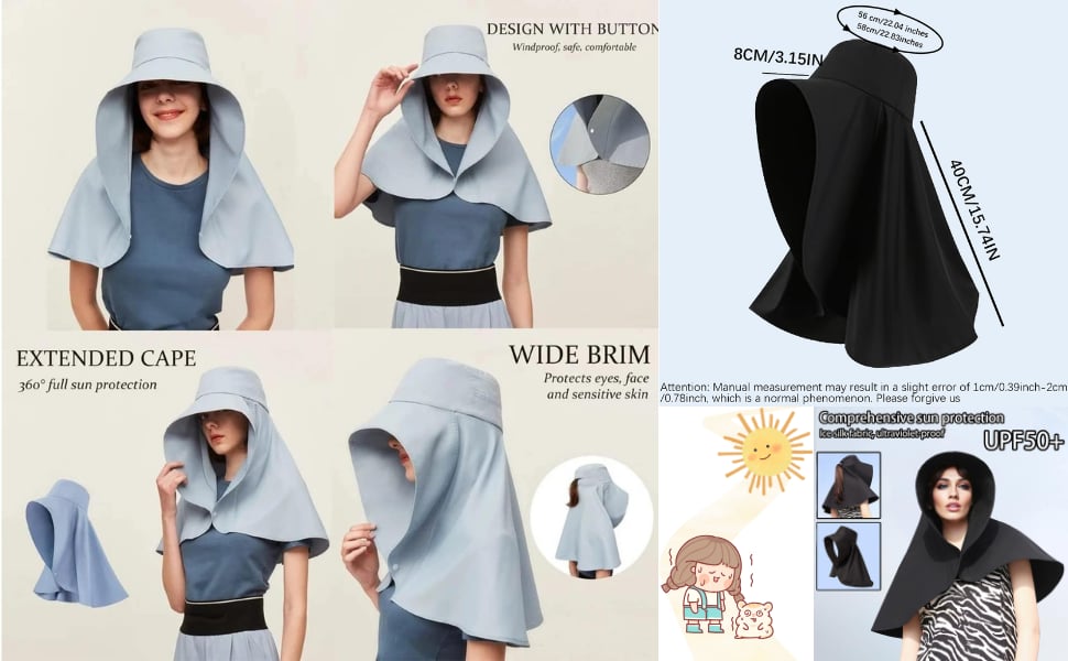 👒Full face sun protection & big brim shawl & sun hat👒