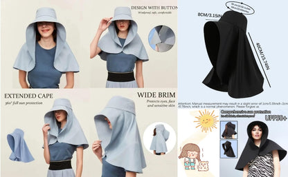 👒Full face sun protection & big brim shawl & sun hat👒