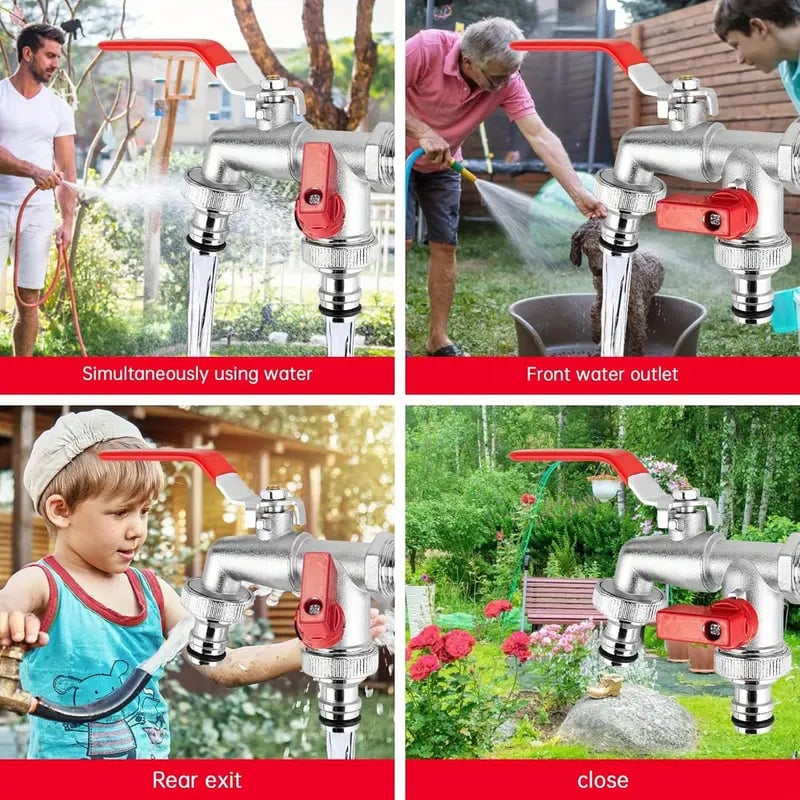 ⚙️ Universal Stainless Steel Double Outlet Garden Faucet – Independent Valves