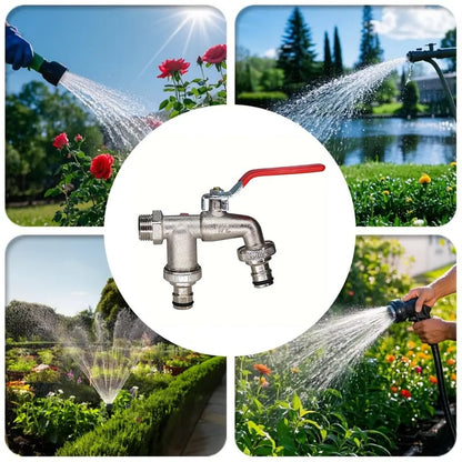 ⚙️ Universal Stainless Steel Double Outlet Garden Faucet – Independent Valves