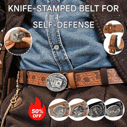 Men's Embossed Belt with Built-in Knife