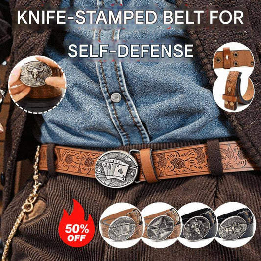 Men's Embossed Belt with Built-in Knife