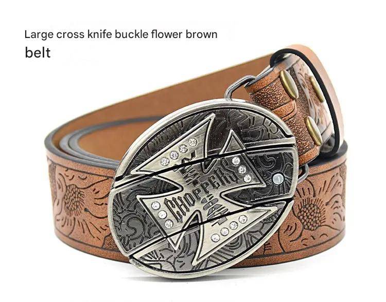 Men's Embossed Belt with Built-in Knife