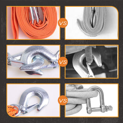 Car Tow Strap with Hooks & 5 Tons Capacity