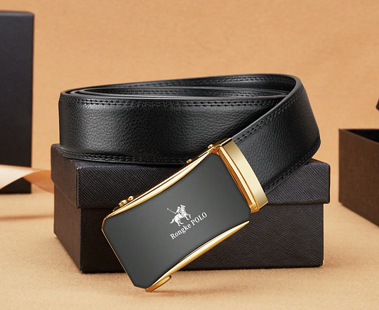 Men's leather belt with automatic buckle (gold buckle)