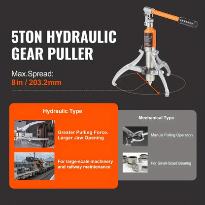 Hydraulic Gear Puller, 5 Ton Max Capacity Wheel Bearing Pulling Separator