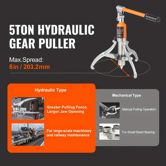 Hydraulic Gear Puller, 5 Ton Max Capacity Wheel Bearing Pulling Separator