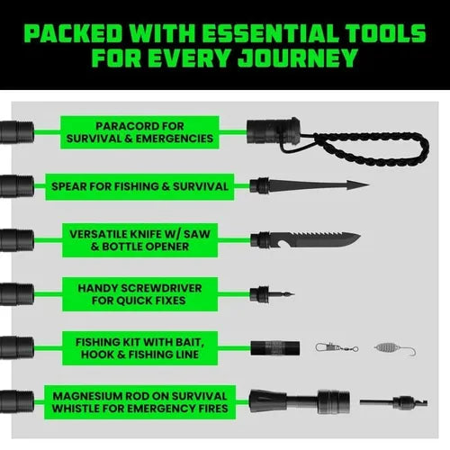 Tactical Hiking Stick w Integrated Survival Kit