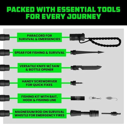 Tactical Hiking Stick w Integrated Survival Kit