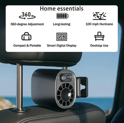 USB Clip-On Car Fan with LED Display