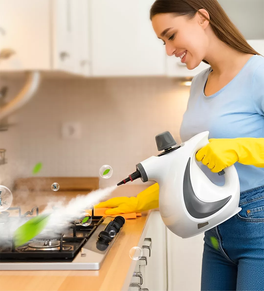 Handheld Pressurized Steam Cleaner with 9 Accessories