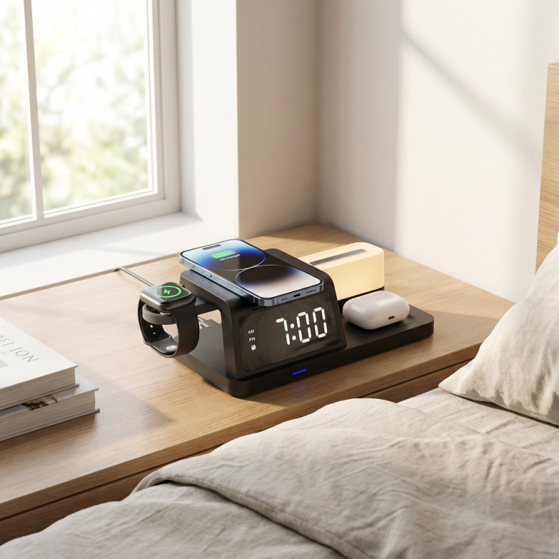5-in-1 Wireless Charging Station with Clock & Night Light