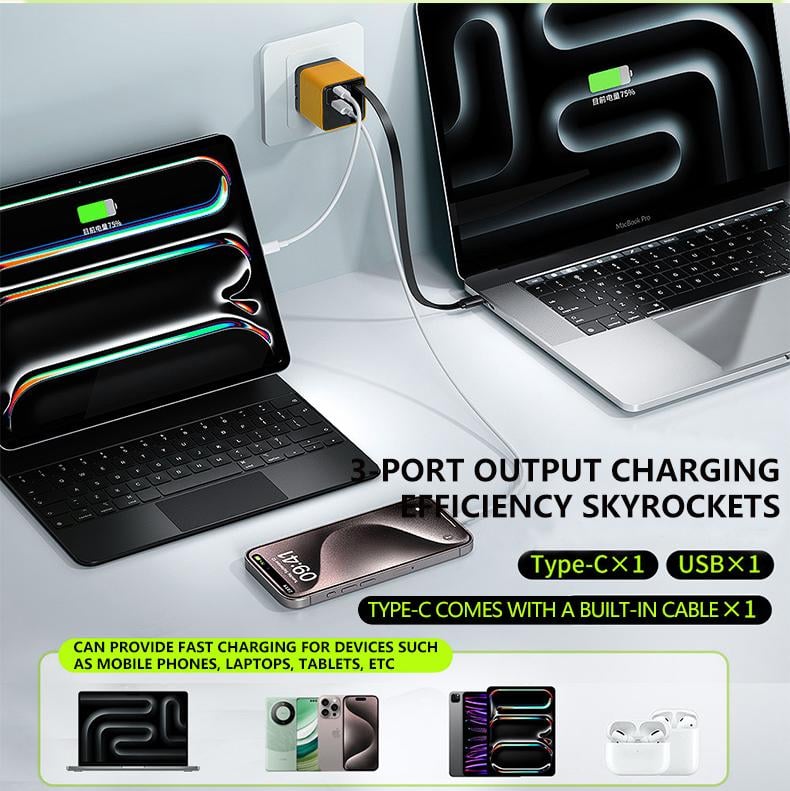 3 in 1 GaN Charger，80W MAX fast charger module