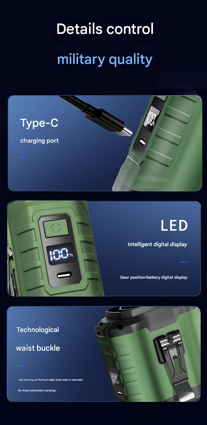 Portable Waist Clip & Neck Fan | USB Rechargeable with LED & Power Bank