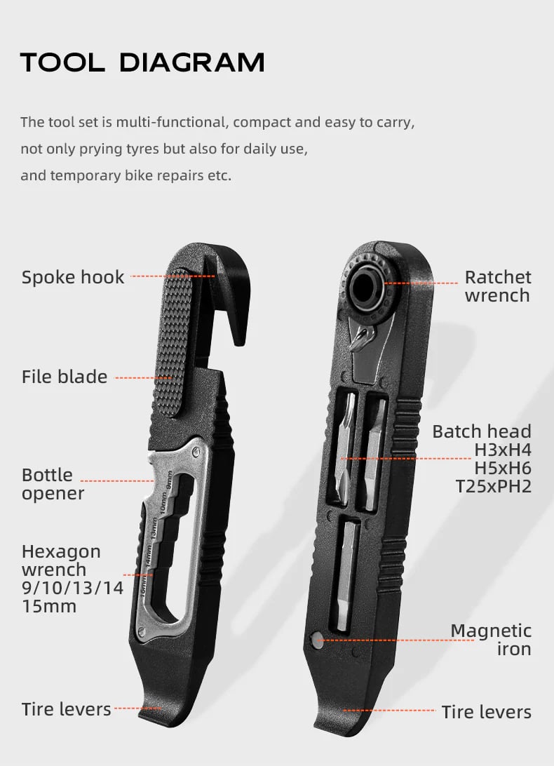 Multi-function Ratchet Tire Lever with Hex Wrench and File Blade