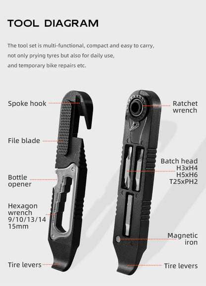 Multi-function Ratchet Tire Lever with Hex Wrench and File Blade