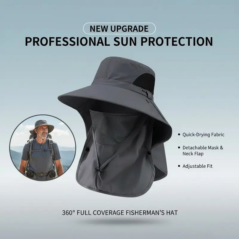 🌞Spring/Summer Fisherman's Hat Detachable Outdoor Sun-Protective Face Covering🏕️ (Adjustable & Lightweight Comfort & Unisex Fit）