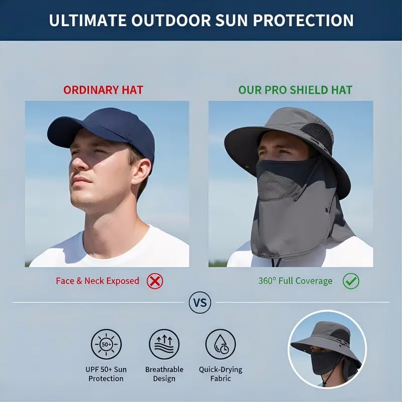 🌞Spring/Summer Fisherman's Hat Detachable Outdoor Sun-Protective Face Covering🏕️ (Adjustable & Lightweight Comfort & Unisex Fit）