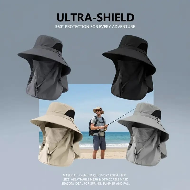 🌞Spring/Summer Fisherman's Hat Detachable Outdoor Sun-Protective Face Covering🏕️ (Adjustable & Lightweight Comfort & Unisex Fit）