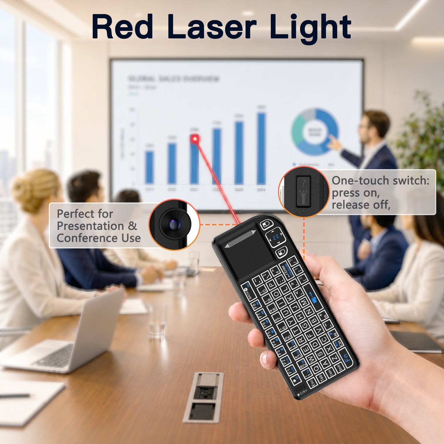 Multifunctional Mini Keyboard with 2.4G Dual-Mode Laser Pointer Connectivity