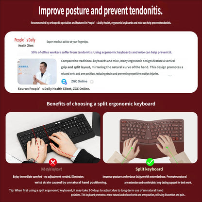 Ergonomic Keyboard Wrist Rest — Tri-Mode Silent Keyboard