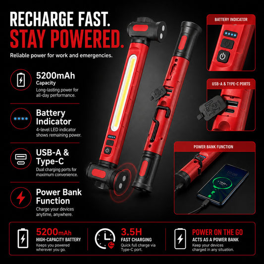 🔥3000LM Rechargeable Magnetic LED Work Light Bar
