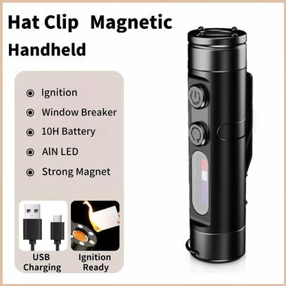 🔦Pocket Rechargeable EDC Flashlight: Mini Keychain Light with Fire Starter & Window Breaker