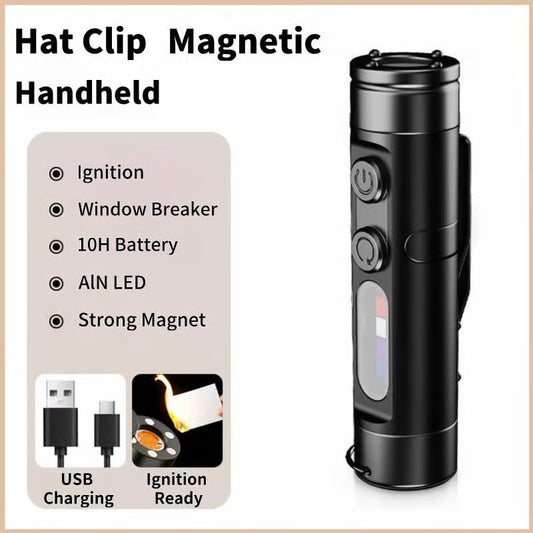 🔦Pocket Rechargeable EDC Flashlight: Mini Keychain Light with Fire Starter & Window Breaker