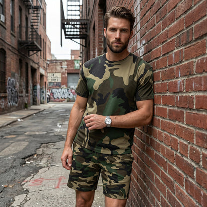 🌲Men's Camouflage Print T-Shirt & Shorts Set
