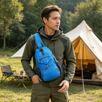 ✨ Men's Outdoor Sling Bag – Multi-Pocket, Water-Resistant, Breathable Back 🌦️