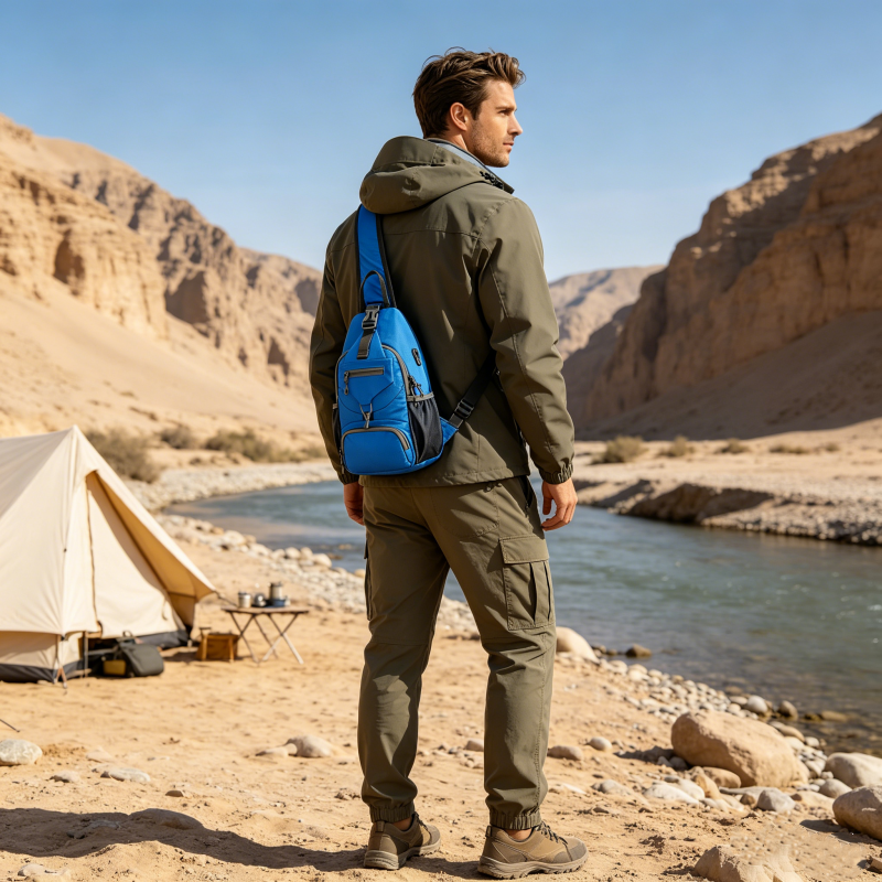 ✨ Men's Outdoor Sling Bag – Multi-Pocket, Water-Resistant, Breathable Back 🌦️