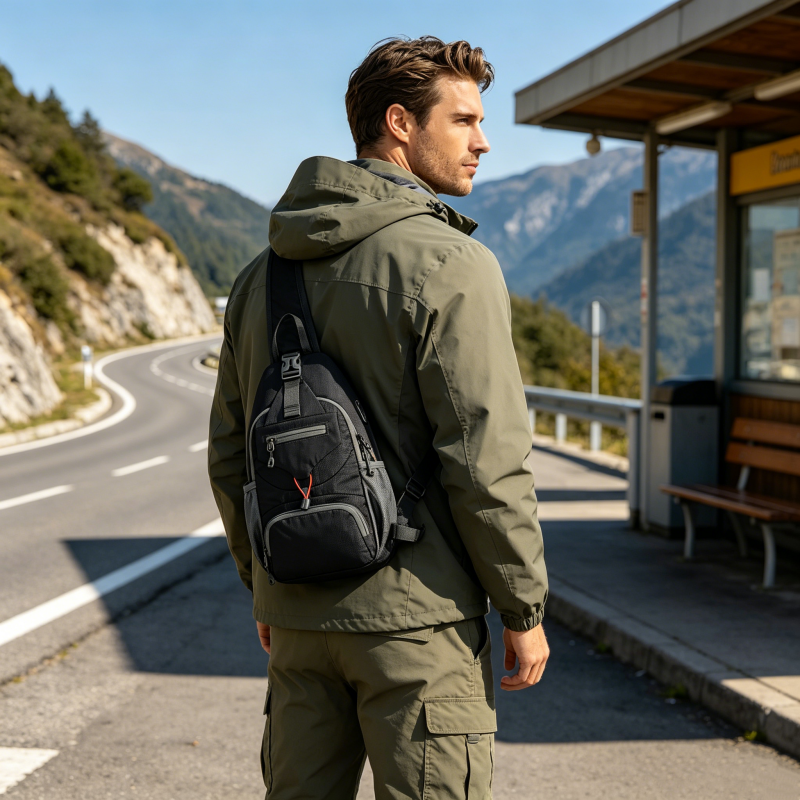 ✨ Men's Outdoor Sling Bag – Multi-Pocket, Water-Resistant, Breathable Back 🌦️