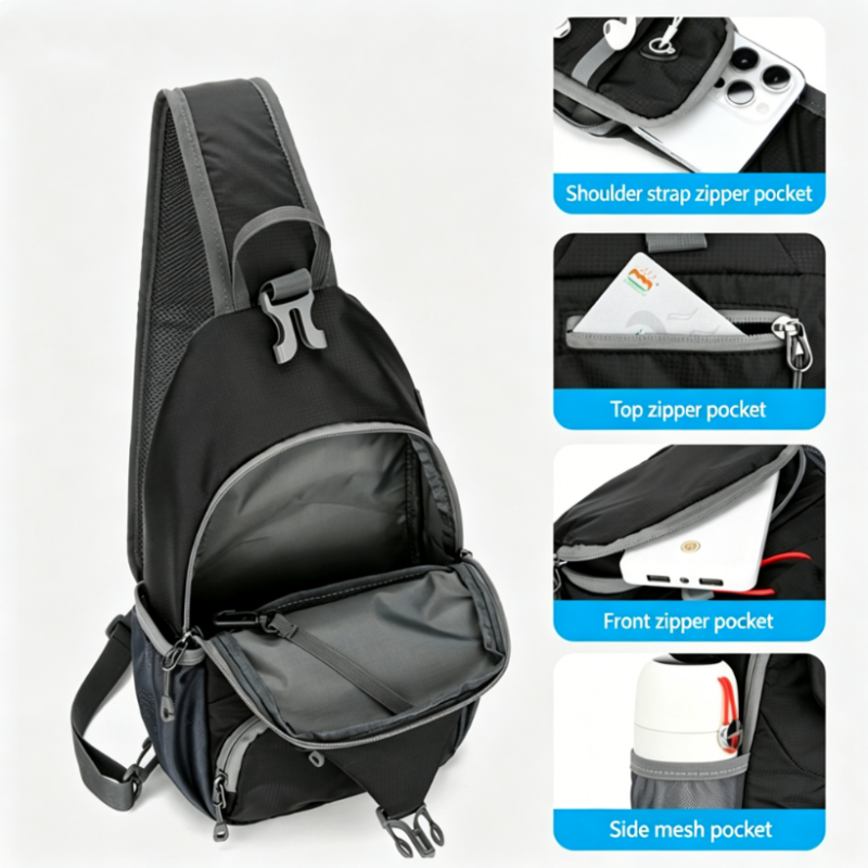 ✨ Men's Outdoor Sling Bag – Multi-Pocket, Water-Resistant, Breathable Back 🌦️