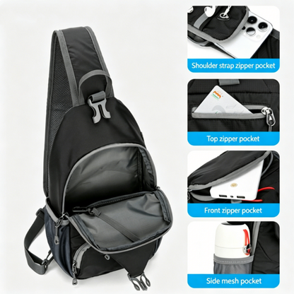 ✨ Men's Outdoor Sling Bag – Multi-Pocket, Water-Resistant, Breathable Back 🌦️