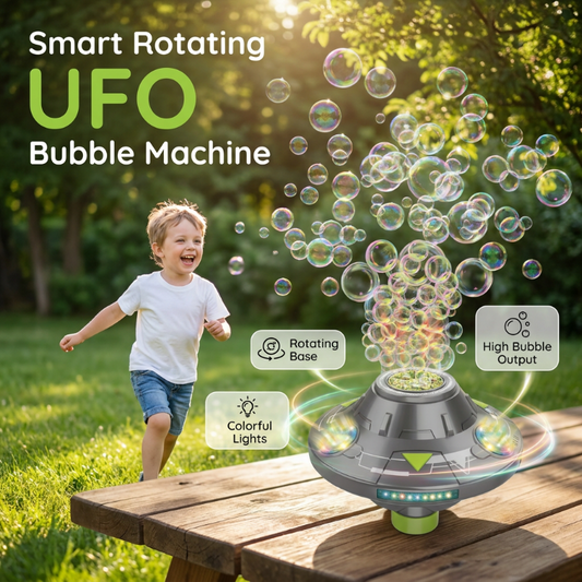 🛸 SMART ROTATING UFO BUBBLE MACHINE — 360° Auto-Rotation