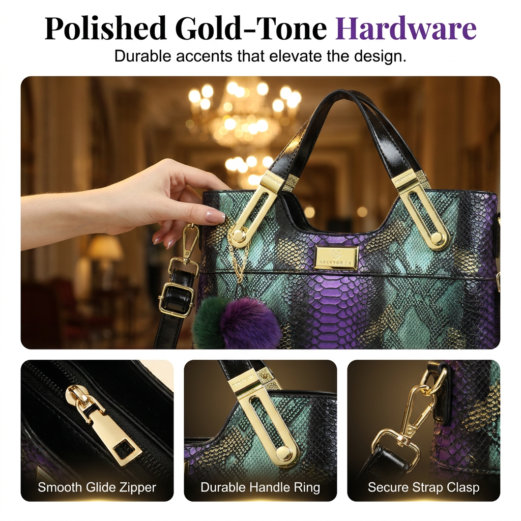 Elegant Snakeskin PU Leather Tote Bag