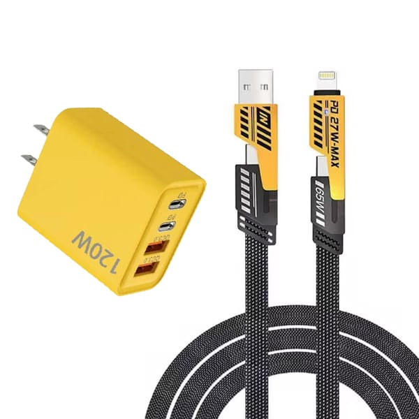🔥Portable Fast Charger, Type C/USB A Dual Ports Adapter,4 in 1 Fast Charging Cable