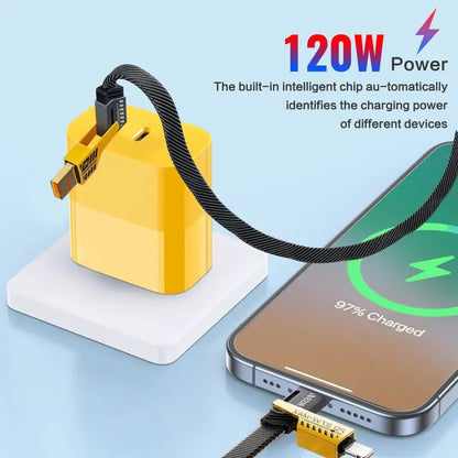🔥Portable Fast Charger, Type C/USB A Dual Ports Adapter,4 in 1 Fast Charging Cable