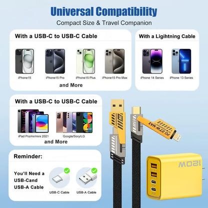 🔥Portable Fast Charger, Type C/USB A Dual Ports Adapter,4 in 1 Fast Charging Cable