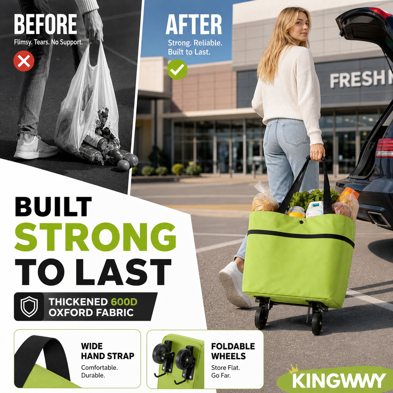 🛒2-in-1 Foldable Shopping Cart✨Portable Lightweight Grocery Trolley