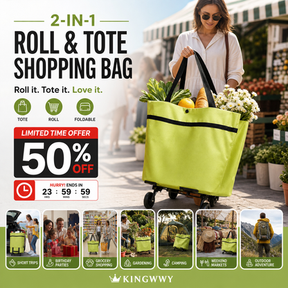 🛒2-in-1 Foldable Shopping Cart✨Portable Lightweight Grocery Trolley