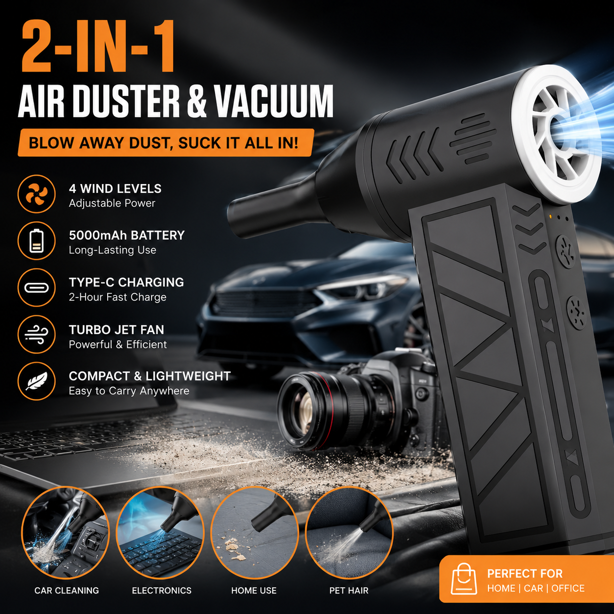 Handheld Cordless Mini Air Blower Three-Speed Adjustment