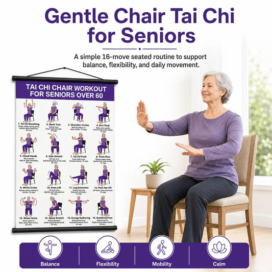 Tai Chi Chair Workout For Seniors Over 60 Chart, Seated Exercises for Beginners and Seniors Poster, Poster