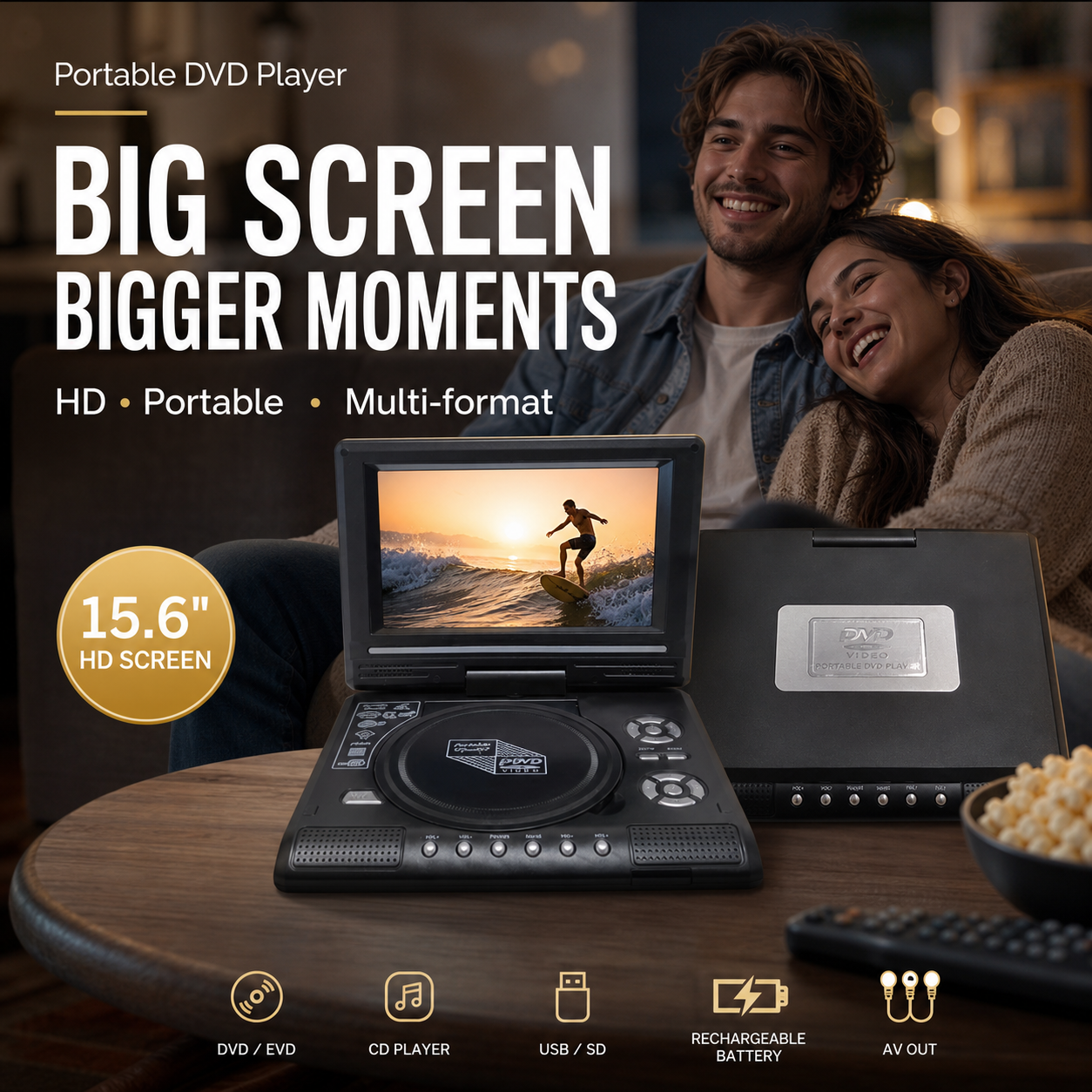 📺 7.8" HD Portable DVD/EVD Player – Large Screen