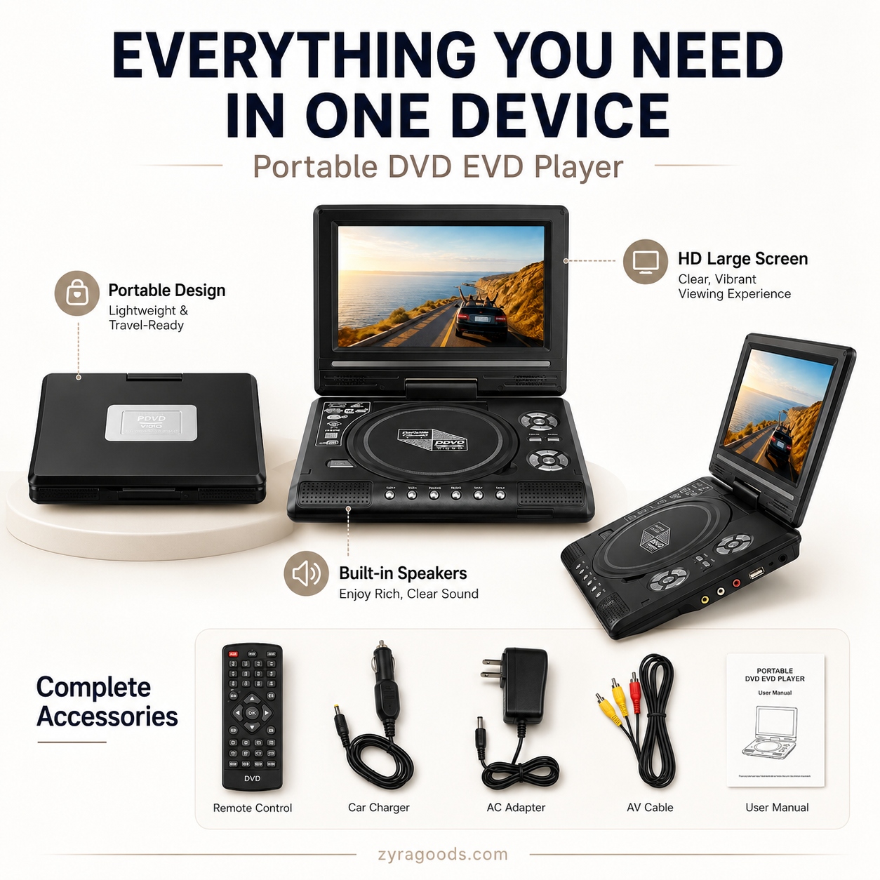 📺 7.8" HD Portable DVD/EVD Player – Large Screen