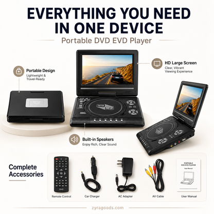 📺 7.8" HD Portable DVD/EVD Player – Large Screen