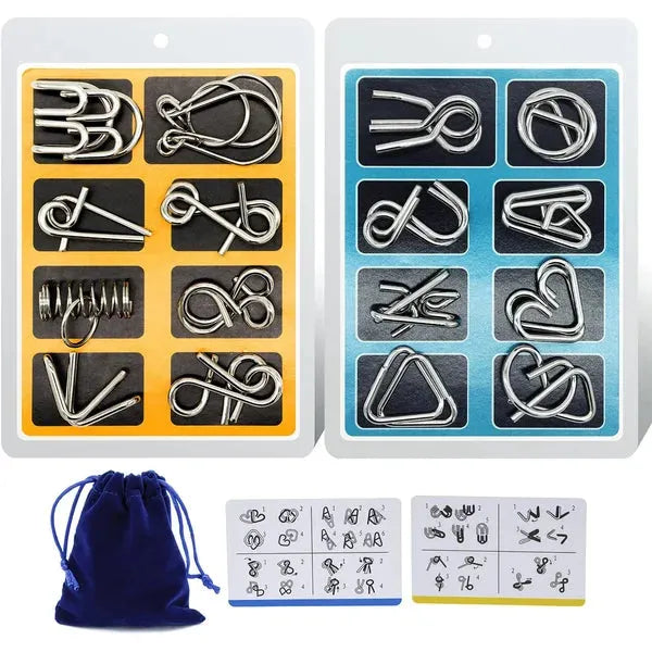 ✨50% OFF -Metal Puzzle Ring Set (32-Piece) Blue Edition Brain Teaser Game