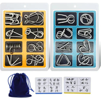 ✨50% OFF -Metal Puzzle Ring Set (32-Piece) Blue Edition Brain Teaser Game
